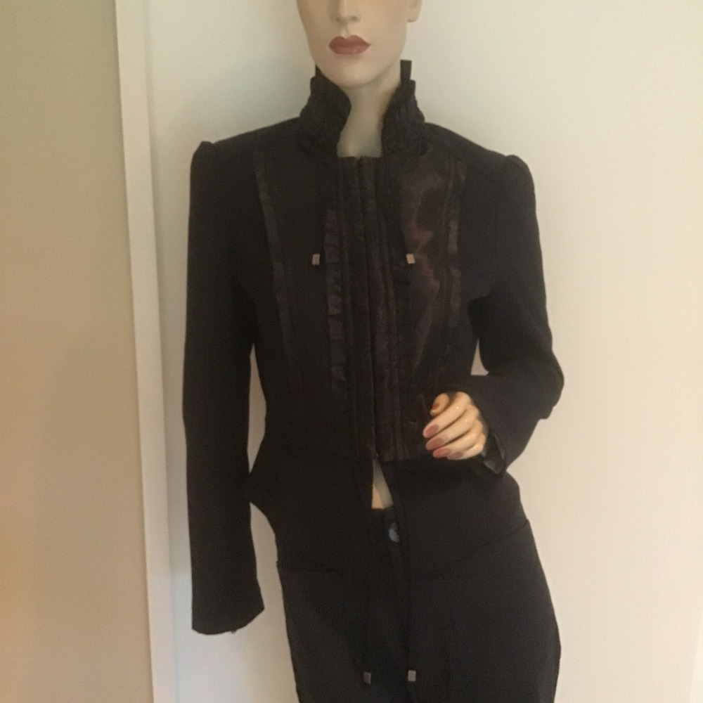 Millard Fillmore Anthropologie Black Wool Blend Ruffle Gothic  Military Jacket S